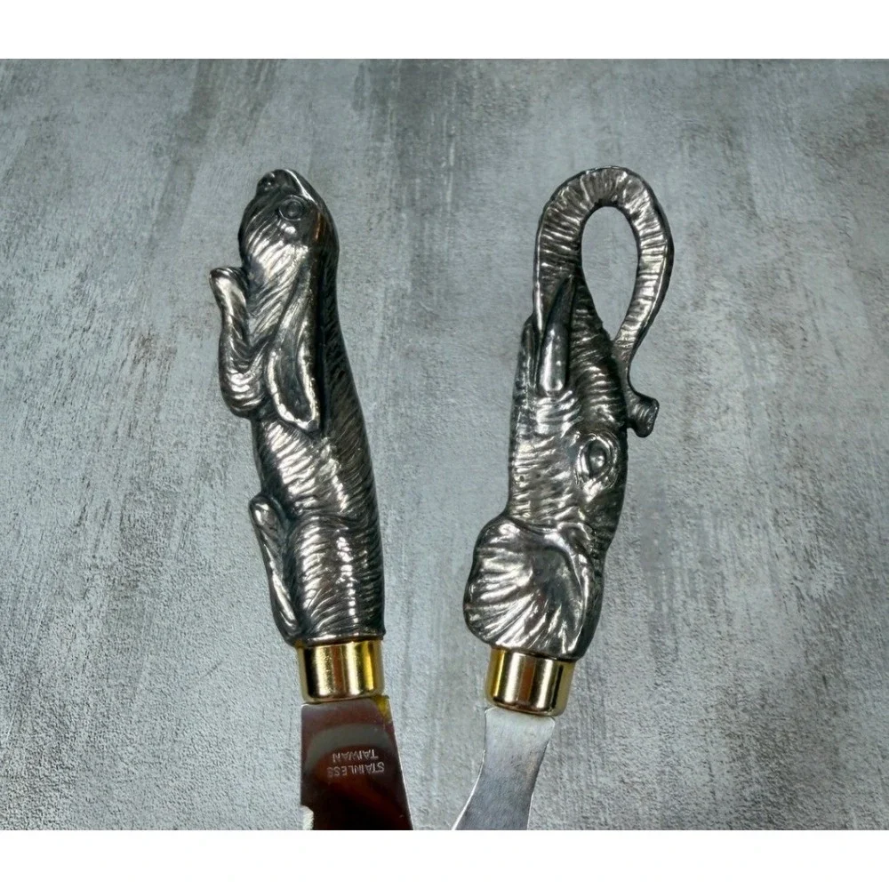 Vintage Animal Cheese Knife Set Elephant Spreader Rabbit Knife Stainless Taiwan